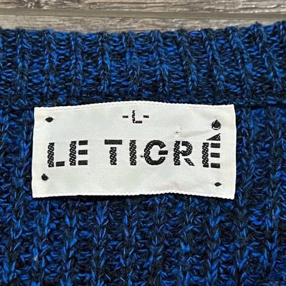 Vintage 80s Le Tigre Knit Sweater Blue Black Made in USA - Men's Size Large - Picture 3 of 7